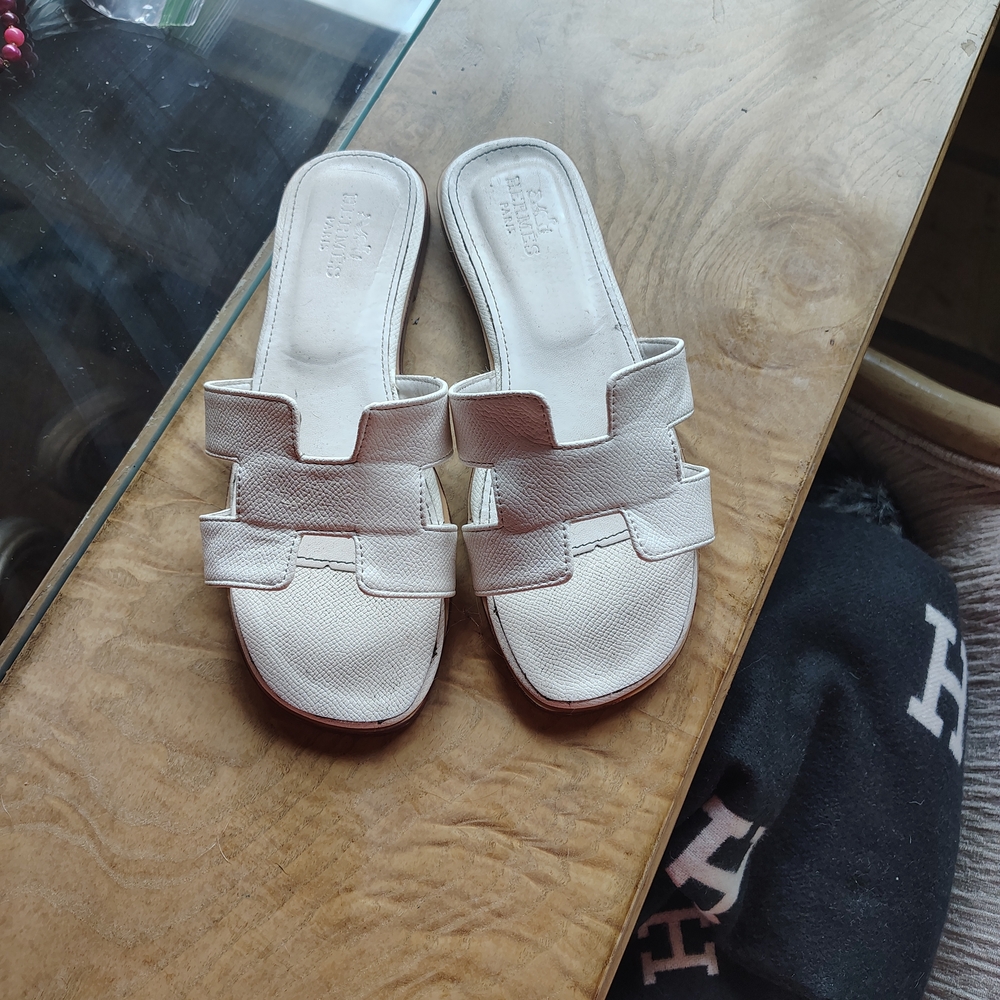 White Leather Slide Sandals